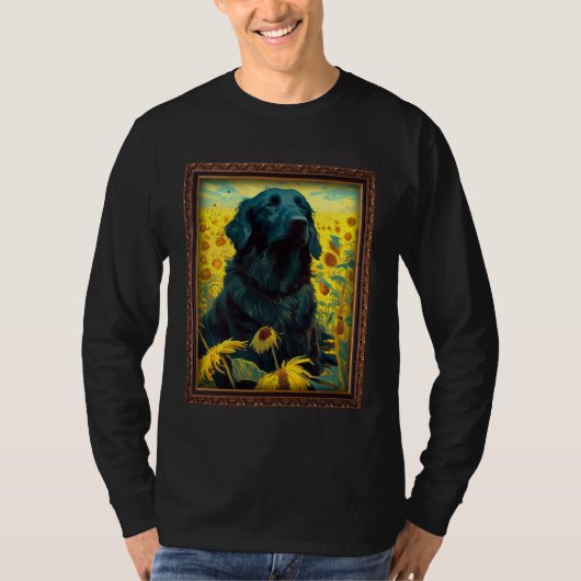 Flat Coated Retriever Painting Sunflower Flower Mo T-shirt (Voorkant)