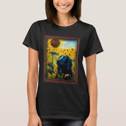 Flat Coated Retriever Painting Sunflower Flower Mo T-shirt (Voorkant)