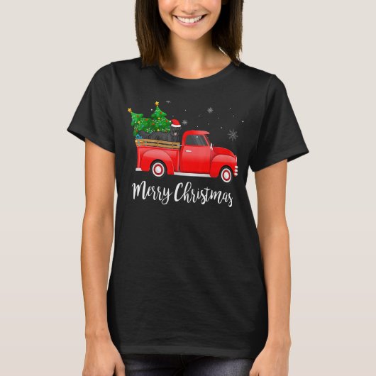 Flat Coated Retriever Red Truck Tree Xma T-shirt (Voorkant)