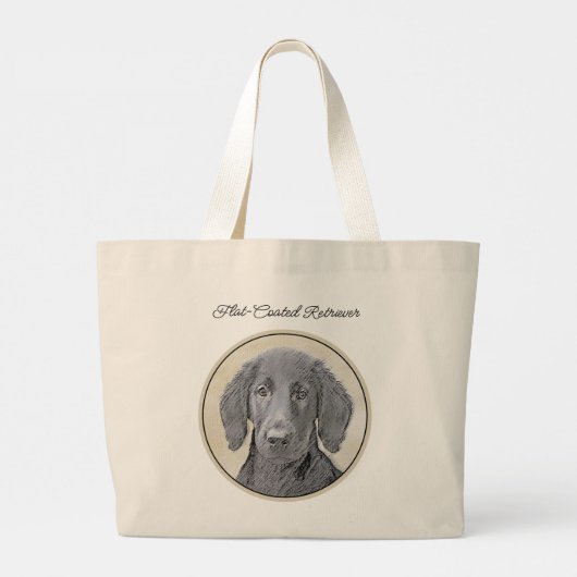 Flat-Coated Retriever Schilderij Zwart Huisdier Do Grote Tote Bag (Achterkant)