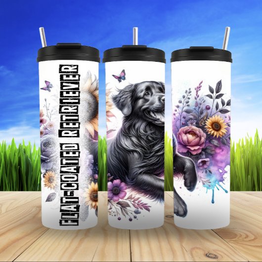 Flat-Coated Retriever's Floral Joy Thermosbeker