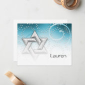 Flat Dank je Turquoise Shimmer Star van David Notitiekaartje (Voorkant / Achterkant in situ)