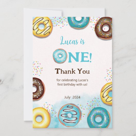 Flat Dank u kaart voor 1e verjaardag. (Voorkant)