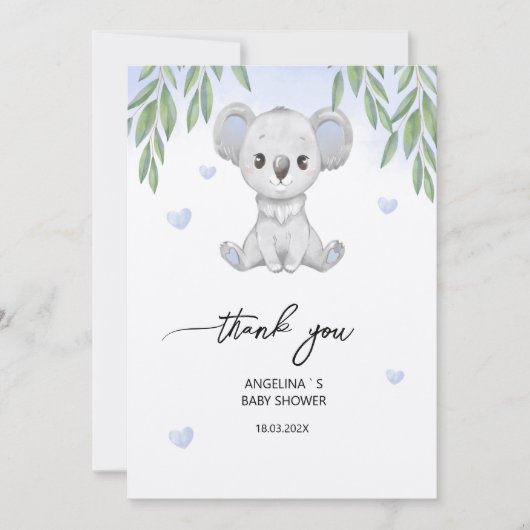 Flat Dank u kaart voor baby shower. (Voorkant)