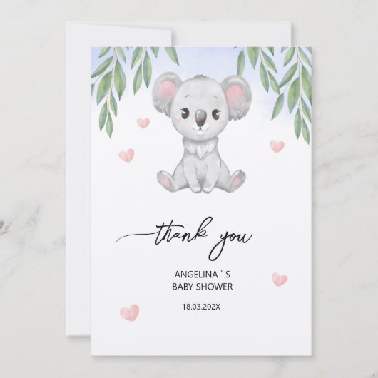 Flat Dank u kaart voor baby shower. (Voorkant)