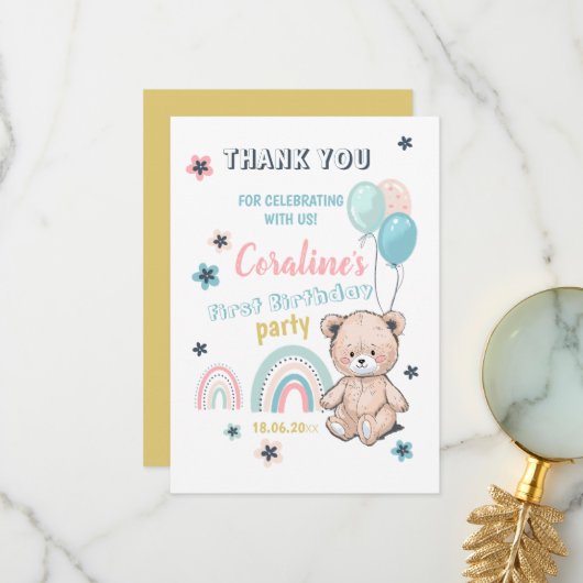 Flat Dank u kaarten voor 1e verjaardag. (Voorkant / Achterkant in situ)