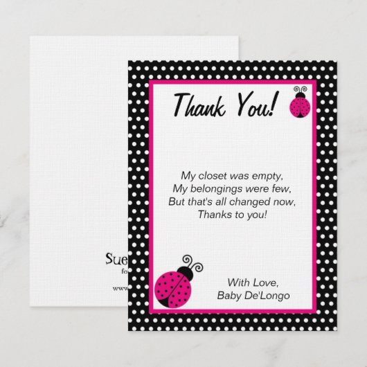 FLAT Dank u voor de zwarte lente-juffrouw Bug Kaart (Voorkant / Achterkant)