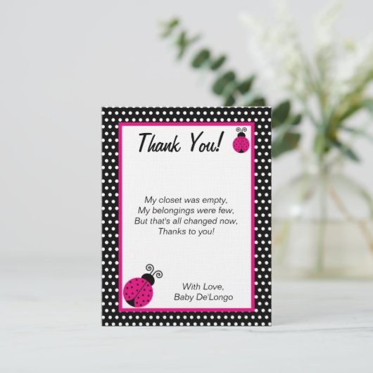 FLAT Dank u voor de zwarte lente-juffrouw Bug Kaart (Staand voorkant)