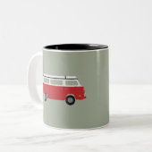 Flat Design - Red Camper Old Timer - Cadeauidee Tweekleurige Koffiemok (Voorkant links)