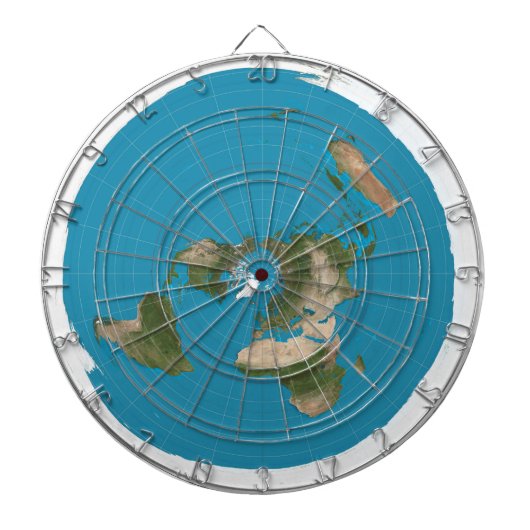Flat Earth Azimuthal AE Map Rond Dartboard Dartbord (Voorkant)