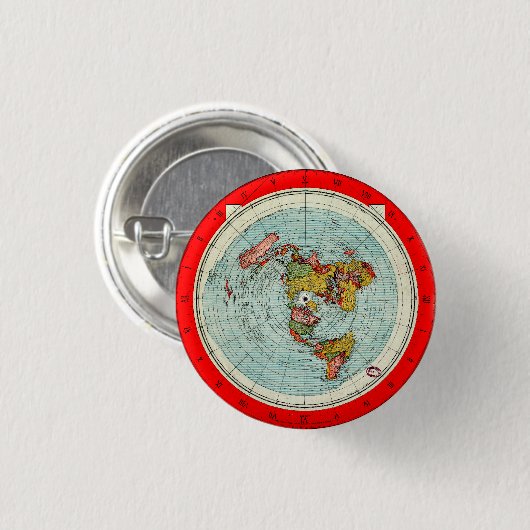 Flat Earth Azimuthal Projection Map Pin Button (Voorkant /achterkant)