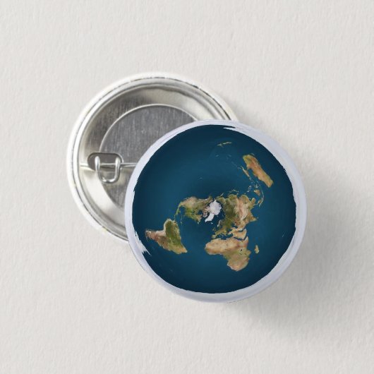 Flat Earth Azimuthal Projection Map Pin Button (Voorkant /achterkant)