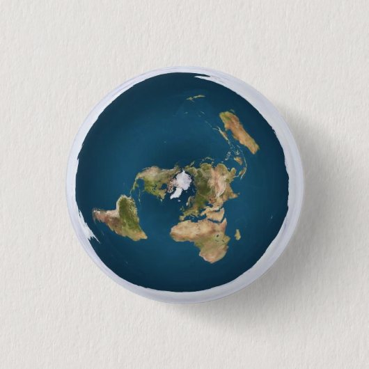 Flat Earth Azimuthal Projection Map Pin Button (Voorkant)
