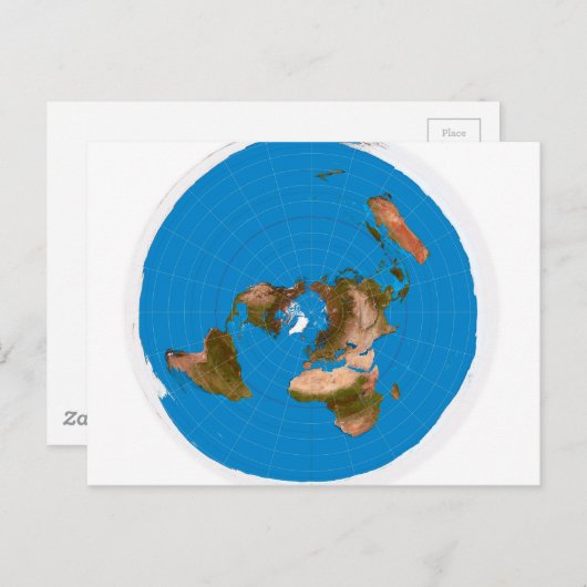 Flat Earth Map - Aardappelprojectie op azimuthal Briefkaart (Voorkant / Achterkant)