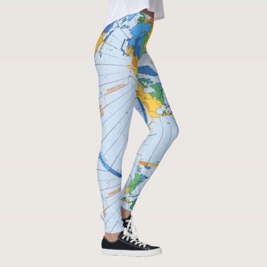 Flat Earth Map - Aardappelprojectie op azimuthal Leggings (Rechts)