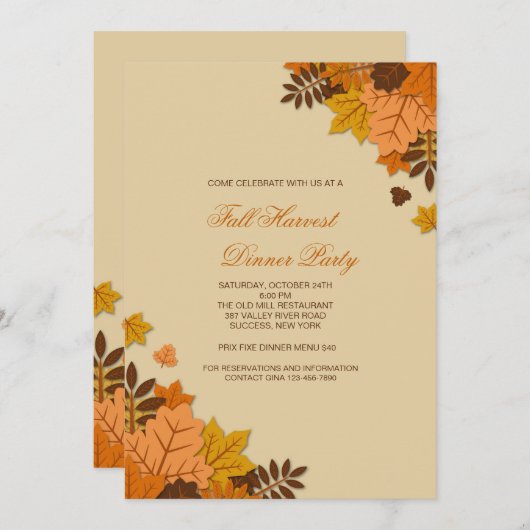 Flat Fall Leaves Invitation Kaart (Voorkant / Achterkant)