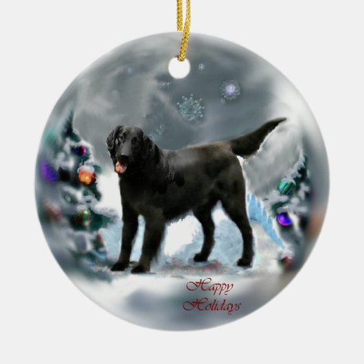 Flat-gecoate Retriever kerstversieringen geschenke Keramisch Ornament (Voorkant)