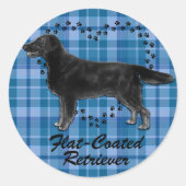 Flat-gecoate retriever op Blue Plaid Ronde Sticker (Voorkant)