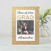 Flat Gold Sparkle Glitter 1 Photo Afstuderen Kaart (Staand voorkant)