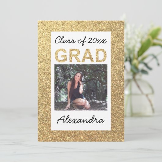 Flat Gold Sparkle Glitter 1 Photo Afstuderen Kaart (Staand voorkant)
