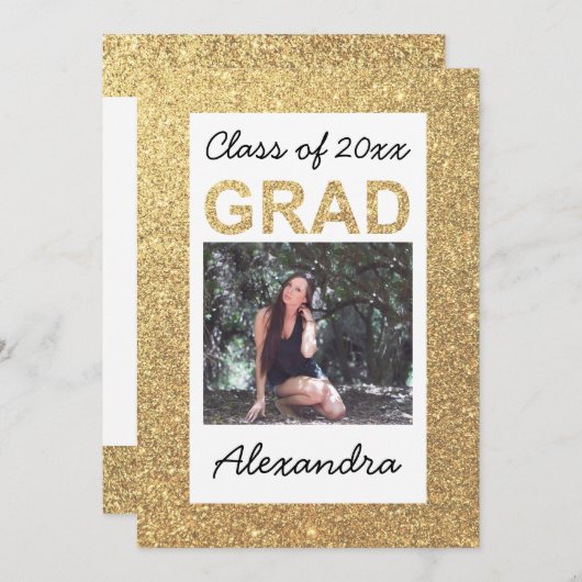 Flat Gold Sparkle Glitter 1 Photo Afstuderen Kaart (Voorkant / Achterkant)