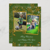 Flat Green- en Gold-kerstfotokaarten Feestdagenkaart (Voorkant / Achterkant)