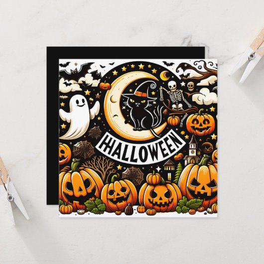 Flat Halloween wenskaart Kaart (Voorkant / Achterkant in situ)