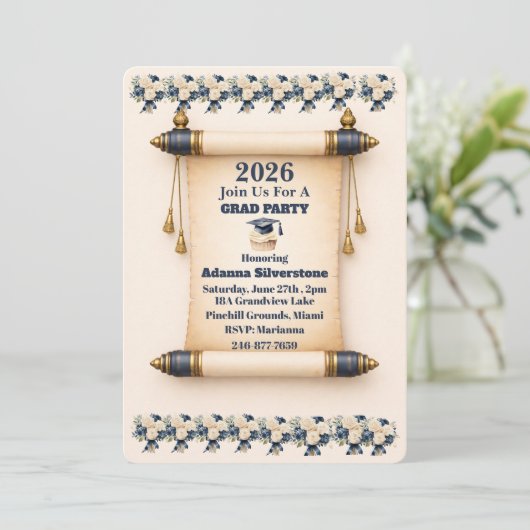 Flat Holiday Card- Editable Scroll Grad Invitation Feestdagenkaart (Staand voorkant)