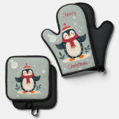 Flat Holiday Card in Scandinavian Folk Art Style Ovenwant & Pannenlap Set (Voorkant / Achterkant)