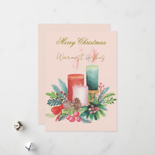 Flat Holiday Card - Watercolour Christmas candles Feestdagenkaart (Voorkant / Achterkant in situ)