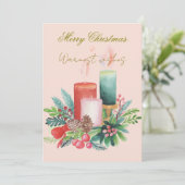 Flat Holiday Card - Watercolour Christmas candles Feestdagenkaart (Staand voorkant)
