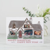 Flat Holiday Christmas House Familie Kaart (Staand voorkant)