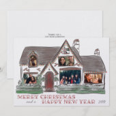 Flat Holiday Christmas House Familie Kaart (Voorkant / Achterkant)