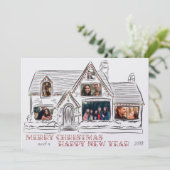 Flat Holiday Christmas House Familie Kaart (Staand voorkant)