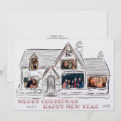 Flat Holiday Christmas House Familie Kaart (Voorkant / Achterkant)
