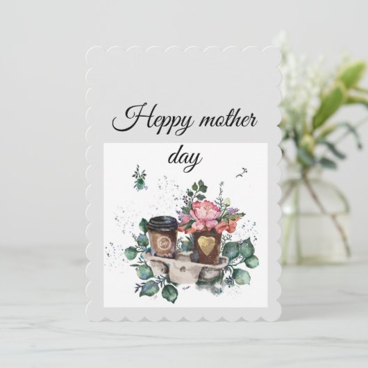 Flat Holiday Kaart "Bloemenkoffie: Moederdag" (Staand voorkant)