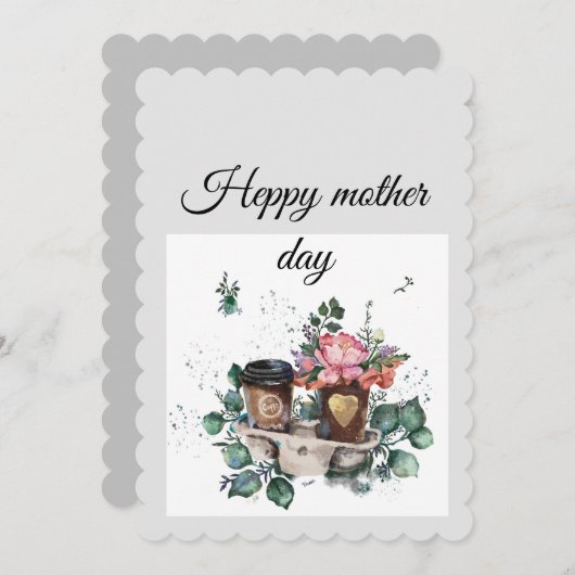 Flat Holiday Kaart "Bloemenkoffie: Moederdag" (Voorkant / Achterkant)