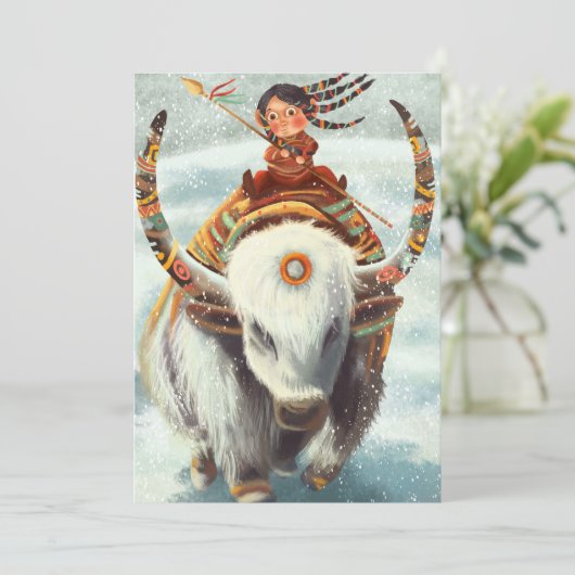 Flat Holiday Kaart Buffalo Riding (Staand voorkant)