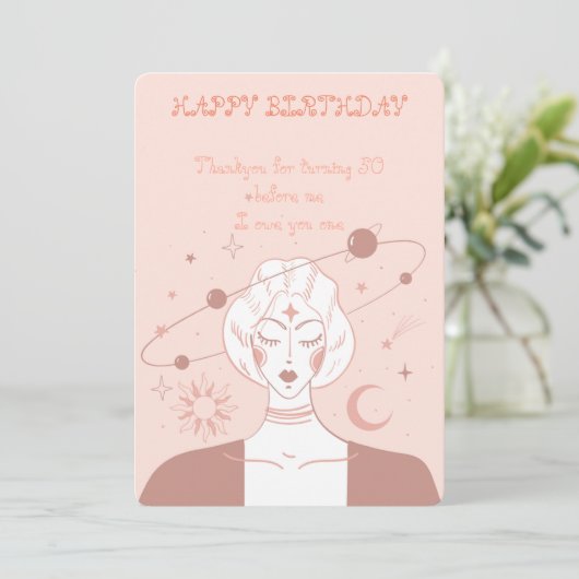 Flat Holiday Kaart Happy 50th Birthday Mystical (Staand voorkant)