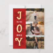 Flat Holiday Photo Collage Card - Joy to World Feestdagenkaart (Voorkant)