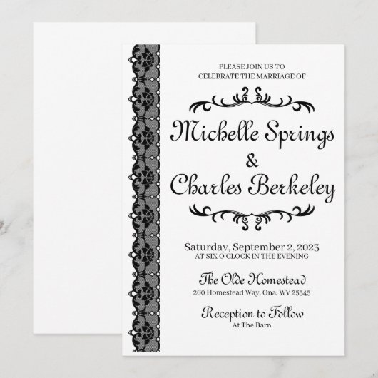 Flat Invitation Elegant Black Lace Wedding Invites (Voorkant / Achterkant)