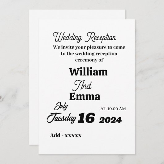 Flat Invitation, formaat: 5 x 7 inch, papier: Matt Kaart (Voorkant / Achterkant)