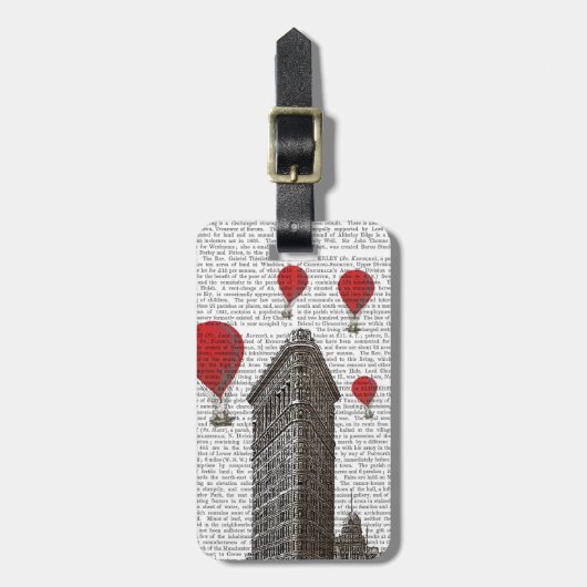 Flat Iron Building en Red Hot Air Luchtballonnen Bagagelabel (Voorkant verticaal)
