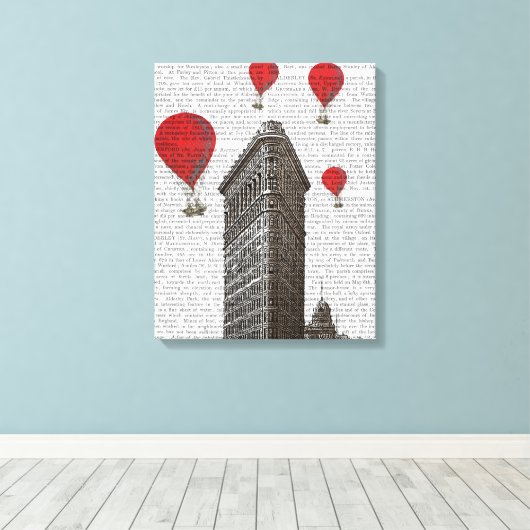 Flat Iron Building en Red Hot Air Luchtballonnen Canvas Afdruk (Insitu (Houten vloer))