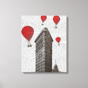 Flat Iron Building en Red Hot Air Luchtballonnen Canvas Afdruk