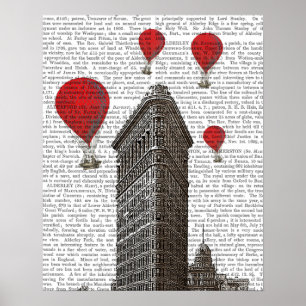 Flat Iron Building en Red Hot Air Luchtballonnen Poster