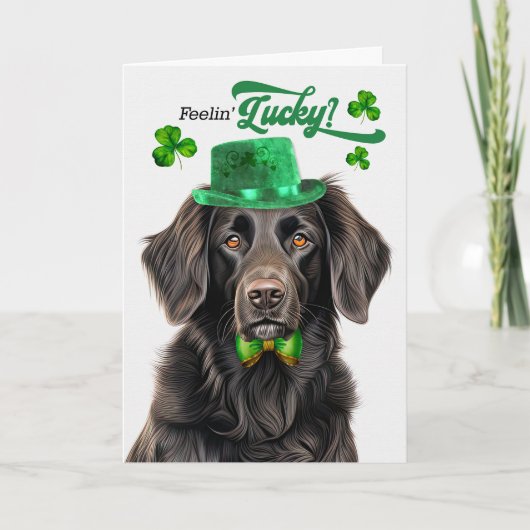 Flat jas retriever hond Lucky St Patrick's Day Feestdagen Kaart (Voorkant)