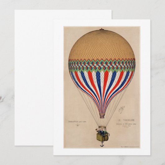 FLAT-KAART (BLANK) : FRANSE VLAG THEMED BALLOON (Voorkant / Achterkant)