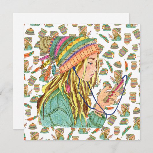 Flat Kaart Boho Pet Girl (Voorkant / Achterkant)