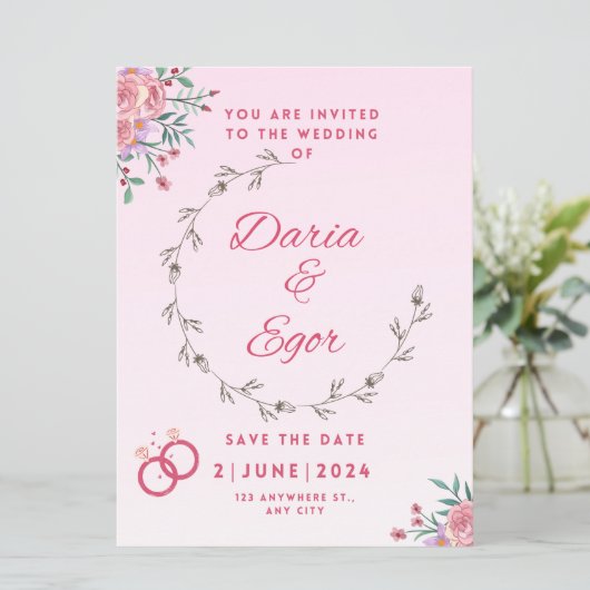 Flat Kaart bruiloft opslaan van de datum uitnodigi (Staand voorkant)